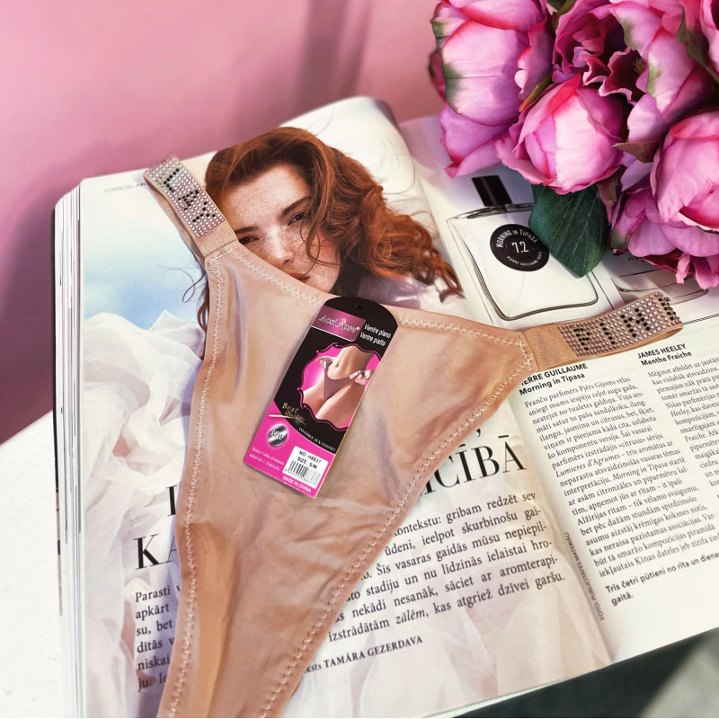 Apakšbikses stringi ar akmentiņiem "Play pink" - bēšas