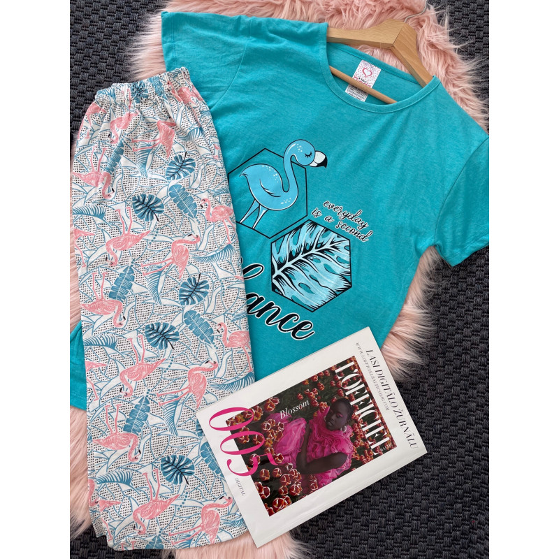 Kokvilnas pidžama: t-krekls un šorti - tirkīza