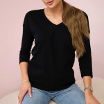   Kokvilnas krekliņš "Basic" ar V-veida izgriezumu - melns