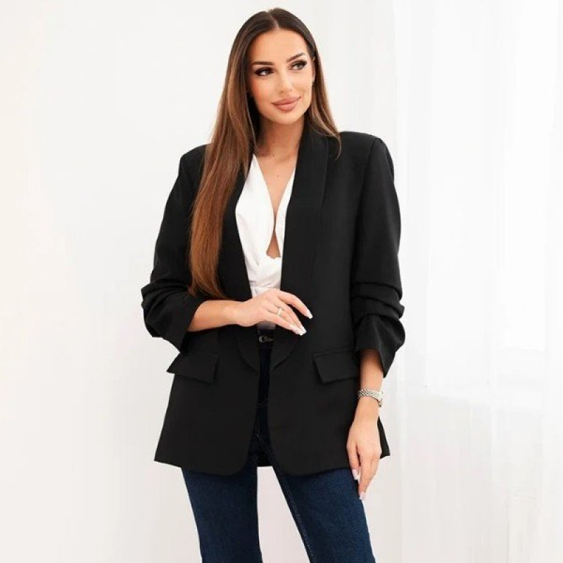  Elegants bleizers ar savilkumu piedurknēs - melns