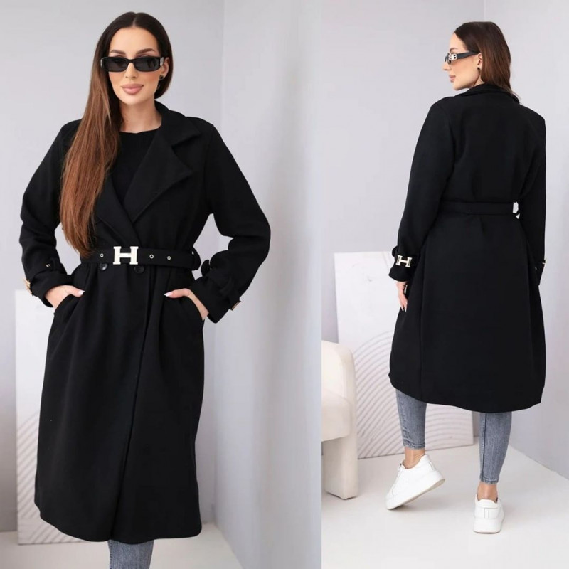Elegants mētelis ar jostu - melns