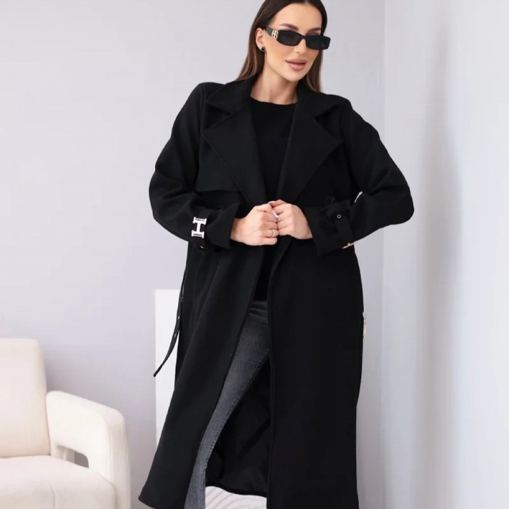 Elegants mētelis ar jostu - melns