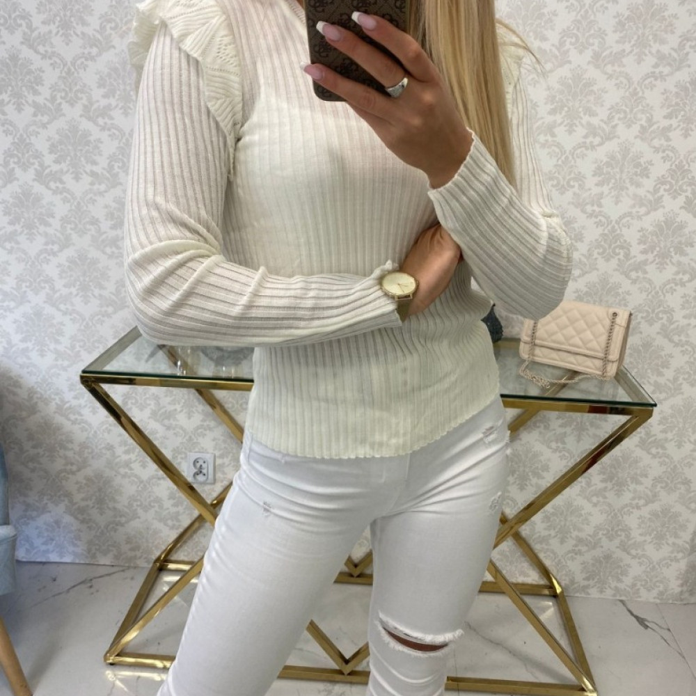 Balts džemperis ar volāniem plecos