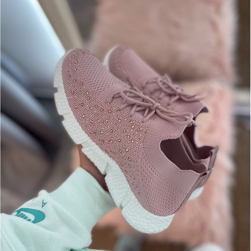 Tekstila sporta apavi ar akmentiņiem - rozā