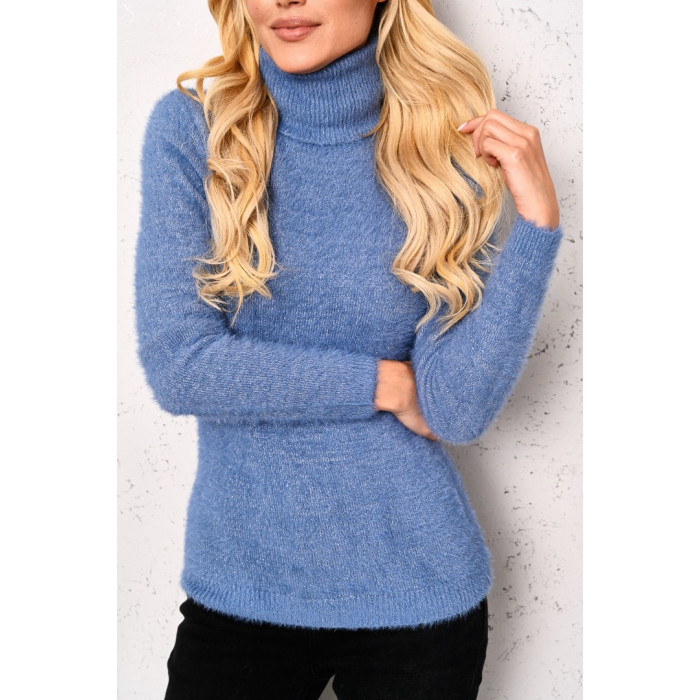 Pūkains džemperis ar spīdīgu lureksa diegu - gaiši zils
