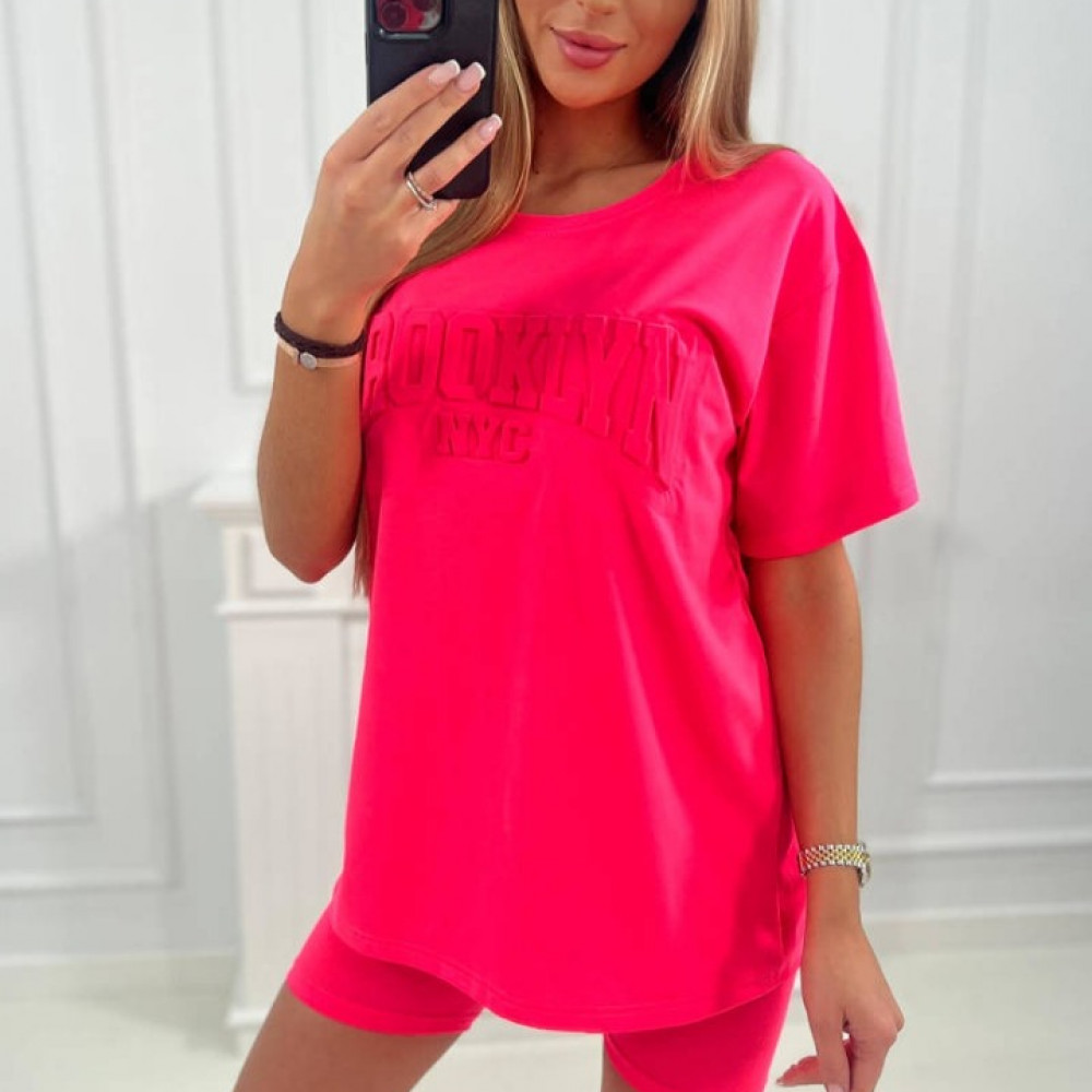   Kostīms ar oversize tipa t-kreklu "Brooklyn" - neona rozā