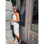 Balta midi garuma kleita ar vienu pleca lenci