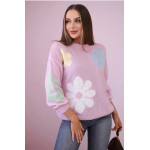   Mohēra džemperis ar ziedu rakstu - rozā