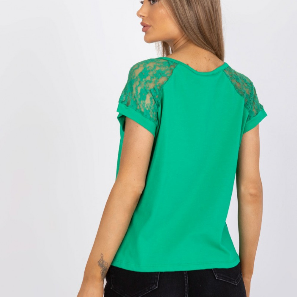  T-krekls ar mežģīņu piedurknēm - zaļš
