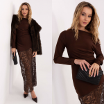   Trendīgā garā mežģīņu kleita - brūna