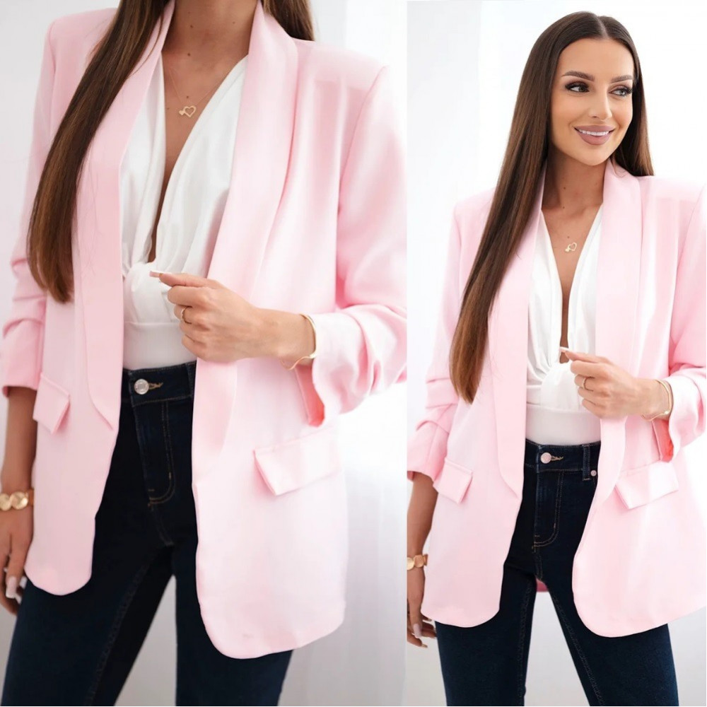   Elegants bleizers ar savilkumu piedurknēs - maigi rozā