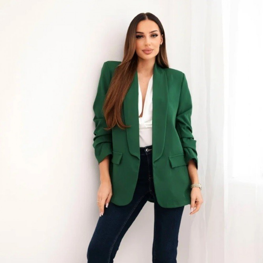  Elegants bleizers ar savilkumu piedurknēs - zaļš