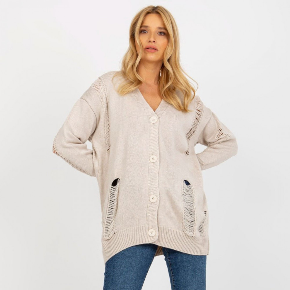 Oversize kardigāns ar caurumiem RUE PARIS - bēšs