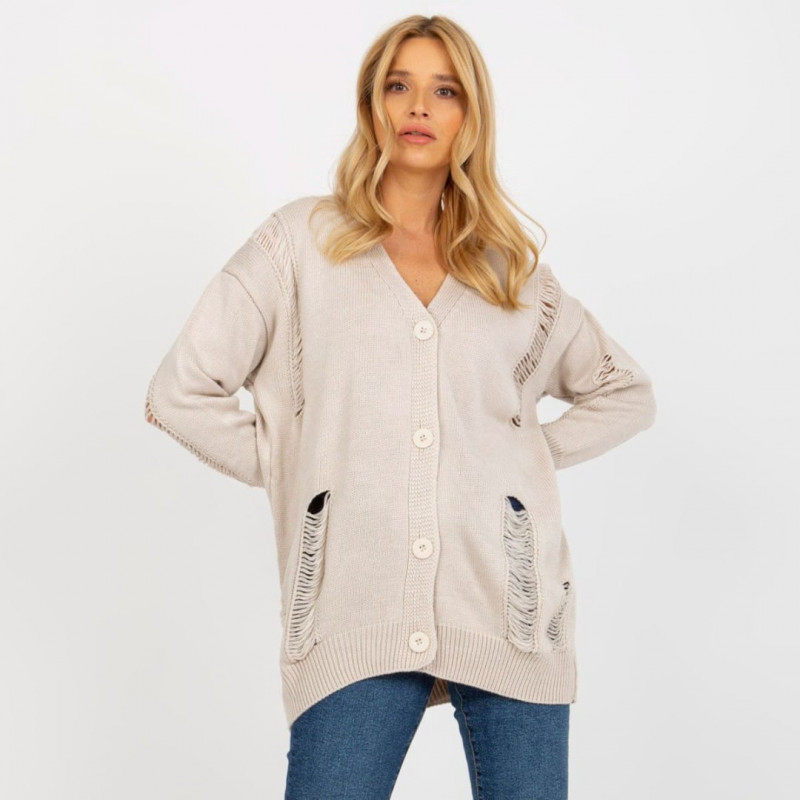 Oversize kardigāns ar caurumiem RUE PARIS - bēšs